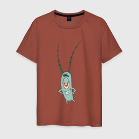 Мужская футболка хлопок с принтом Планктон   Спанч Боб в Санкт-Петербурге, 100% хлопок | прямой крой, круглый вырез горловины, длина до линии бедер, слегка спущенное плечо. | иллюстрация | мульт.герой | мультик | планктон | рисунок | спанч боб