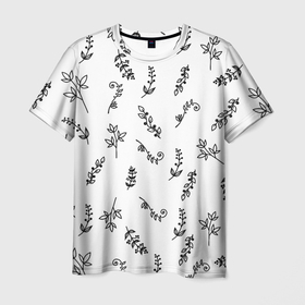 Мужская футболка 3D с принтом Весенний паттерн , 100% полиэфир | прямой крой, круглый вырез горловины, длина до линии бедер | весна | ветка | веточка | лето | листочки | листья | паттерн | природа | растения | сезон | узор