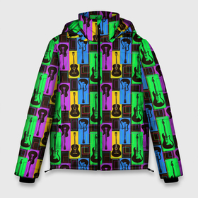 Мужская зимняя куртка 3D с принтом Красочные Гитары в Новосибирске, верх — 100% полиэстер; подкладка — 100% полиэстер; утеплитель — 100% полиэстер | длина ниже бедра, свободный силуэт Оверсайз. Есть воротник-стойка, отстегивающийся капюшон и ветрозащитная планка. 

Боковые карманы с листочкой на кнопках и внутренний карман на молнии. | Тематика изображения на принте: anarchy | garage rock | grunge | hard rock | heavy metal | metal | music | punk rock | punks not dead | rock music | rocker | rocknroll | thrash metal | анархия | гаражный рок | гитара | гранж | металл | музыка | панк рок | рок музыка | рок н ролл | рокер