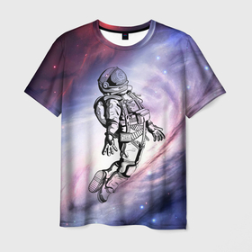 Мужская футболка 3D с принтом космонавт и галактика в Курске, 100% полиэфир | прямой крой, круглый вырез горловины, длина до линии бедер | cosmos | астронавт | астрономия | вселенная | галактика | звезды | инопланетяне | космос | невесомость | нло