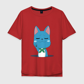 Мужская футболка хлопок Oversize с принтом котик 0055 в Курске, 100% хлопок | свободный крой, круглый ворот, “спинка” длиннее передней части | Тематика изображения на принте: cat | кити | китюлька | кот | котик | котэ | кэт | синий кот