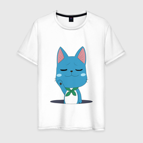 Мужская футболка хлопок с принтом котик 0055 в Белгороде, 100% хлопок | прямой крой, круглый вырез горловины, длина до линии бедер, слегка спущенное плечо. | cat | кити | китюлька | кот | котик | котэ | кэт | синий кот