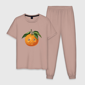 Мужская пижама хлопок с принтом апельсин с улыбкой 01 в Новосибирске, 100% хлопок | брюки и футболка прямого кроя, без карманов, на брюках мягкая резинка на поясе и по низу штанин
 | orange | апельсин | желтый | кислый | оранжевый | сладкий | фрукт | цедра | цитрусовый | шкурка | ягода