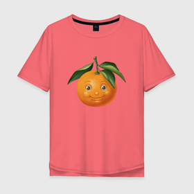 Мужская футболка хлопок Oversize с принтом апельсин с улыбкой 01 , 100% хлопок | свободный крой, круглый ворот, “спинка” длиннее передней части | orange | апельсин | желтый | кислый | оранжевый | сладкий | фрукт | цедра | цитрусовый | шкурка | ягода