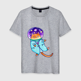Мужская футболка хлопок с принтом кот в космосе 2022 две стороны в Санкт-Петербурге, 100% хлопок | прямой крой, круглый вырез горловины, длина до линии бедер, слегка спущенное плечо. | Тематика изображения на принте: гагарин | галлактика | день космонавтики | звезды | земля | комета | космос | коты | планеты | плутон | солнце | станция | шар земной | юпитер