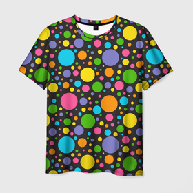 Мужская футболка 3D с принтом Радужный горошек в Новосибирске, 100% полиэфир | прямой крой, круглый вырез горловины, длина до линии бедер | Тематика изображения на принте: абстракция | горошек | круги | кружки | радуга | радужный | точки