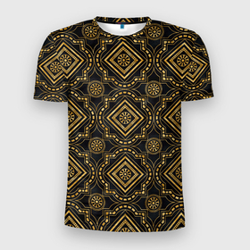 Мужская футболка 3D Slim с принтом Versace classic pattern в Тюмени, 100% полиэстер с улучшенными характеристиками | приталенный силуэт, круглая горловина, широкие плечи, сужается к линии бедра | vesace | абстракция | версаче | версачи | классика | строгие узоры | узоры