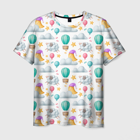 Мужская футболка 3D с принтом Спокойной ночи  паттерн  сон в Белгороде, 100% полиэфир | прямой крой, круглый вырез горловины, длина до линии бедер | на ночь | ночь | облачка | приснилось | сноведения | сны | сон | спокойной ночи