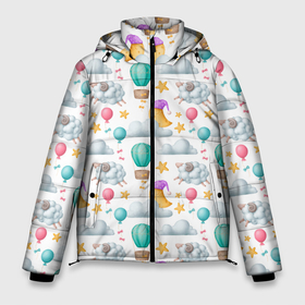Мужская зимняя куртка 3D с принтом Спокойной ночи  паттерн  сон в Екатеринбурге, верх — 100% полиэстер; подкладка — 100% полиэстер; утеплитель — 100% полиэстер | длина ниже бедра, свободный силуэт Оверсайз. Есть воротник-стойка, отстегивающийся капюшон и ветрозащитная планка. 

Боковые карманы с листочкой на кнопках и внутренний карман на молнии. | Тематика изображения на принте: на ночь | ночь | облачка | приснилось | сноведения | сны | сон | спокойной ночи