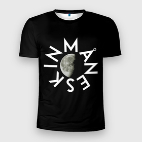 Мужская футболка 3D Slim с принтом Манескин и луна , 100% полиэстер с улучшенными характеристиками | приталенный силуэт, круглая горловина, широкие плечи, сужается к линии бедра | alternative | maneskin | moneskin | rock | альтернатива | манескин | монескин | рок | ьфтуылшт