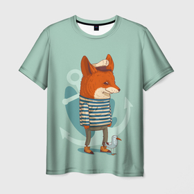 Мужская футболка 3D с принтом Лис моряк в Белгороде, 100% полиэфир | прямой крой, круглый вырез горловины, длина до линии бедер | животное | капитан | лис | лиса | морское | моряк | хитрый | якорь