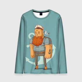 Мужской лонгслив 3D с принтом Старый добрый моряк в Санкт-Петербурге, 100% полиэстер | длинные рукава, круглый вырез горловины, полуприлегающий силуэт | Тематика изображения на принте: капитан | море | морское | моряк | мужчина | рыжая борода
