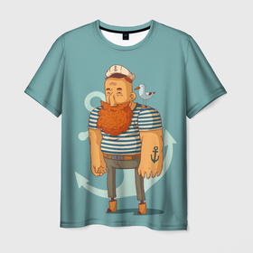 Мужская футболка 3D с принтом Старый добрый моряк в Белгороде, 100% полиэфир | прямой крой, круглый вырез горловины, длина до линии бедер | капитан | море | морское | моряк | мужчина | рыжая борода