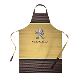 Фартук 3D с принтом Peugeot: Gold. в Белгороде, 100% полиэстер | общий размер — 65 х 85 см, ширина нагрудника — 26 см, горловина — 53 см, длина завязок — 54 см, общий обхват в поясе — 173 см. Принт на завязках и на горловине наносится с двух сторон, на основной части фартука — только с внешней стороны | auto | peugeot | авто | автомобиль | бренд | марка | машины | пежо