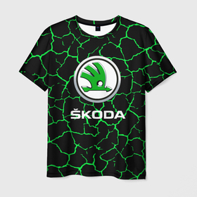 Мужская футболка 3D с принтом Skoda трещины в Екатеринбурге, 100% полиэфир | прямой крой, круглый вырез горловины, длина до линии бедер | auto | shkoda | skoda | авто | автомобиль | бренд | марка | шкода