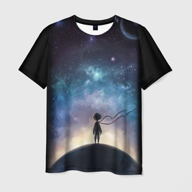 Мужская футболка 3D с принтом маленький принц на фоне космоса в Курске, 100% полиэфир | прямой крой, круглый вырез горловины, длина до линии бедер | cosmos | астрономия | вселенная | галактика | звезды | космос | маленький принц | невесомость
