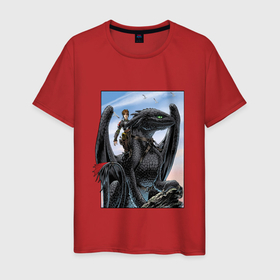 Мужская футболка хлопок с принтом взрослый Беззубик в Белгороде, 100% хлопок | прямой крой, круглый вырез горловины, длина до линии бедер, слегка спущенное плечо. | how to train your dragon | беззубик | дракон | как приручить дракона | ночная фурия