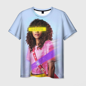 Мужская футболка 3D с принтом Ру Бенет из сериала Эйфория в Санкт-Петербурге, 100% полиэфир | прямой крой, круглый вырез горловины, длина до линии бедер | zendaya | драма | зендея | молодость | подростки | ру беннетт | сериал euphoria | эйфория