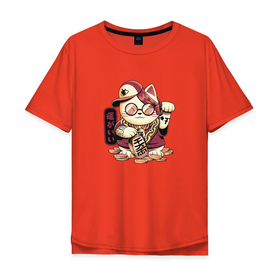 Мужская футболка хлопок Oversize с принтом Lucky Cat , 100% хлопок | свободный крой, круглый ворот, “спинка” длиннее передней части | деньги | иероглиф | киса | китай | китайский | кот | котенок | кошка | милый | мимими | монеты | рыбки | рэпер | счастливый | счастье | талисман | удача