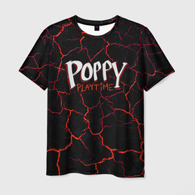 Мужская футболка 3D с принтом Poppy Playtime Лава Огонь , 100% полиэфир | прямой крой, круглый вырез горловины, длина до линии бедер | game | haggy | horror | kid | playtime | poppy | vaggy | игра | лава | огонь | паппи | плейтайм | плиты | поппи | скример | трещины | ужастик | хагги вагги