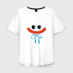 Мужская футболка хлопок Oversize с принтом Добрый Хаги Ваги в Новосибирске, 100% хлопок | свободный крой, круглый ворот, “спинка” длиннее передней части | huggy wuggy | poppy playtime | киси миси | кисси мисси | хагги вагги | хаги ваги