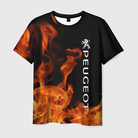Мужская футболка 3D с принтом Peugeot пламя огня в Тюмени, 100% полиэфир | прямой крой, круглый вырез горловины, длина до линии бедер | Тематика изображения на принте: auto | peugeot | авто | автомобиль | бренд | марка | машины | пежо
