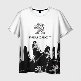 Мужская футболка 3D с принтом Peugeot подтёки паттерн в Петрозаводске, 100% полиэфир | прямой крой, круглый вырез горловины, длина до линии бедер | auto | peugeot | авто | автомобиль | бренд | марка | машины | пежо