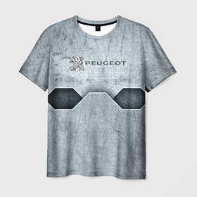 Мужская футболка 3D с принтом Peugeot металл в Курске, 100% полиэфир | прямой крой, круглый вырез горловины, длина до линии бедер | auto | peugeot | авто | автомобиль | бренд | марка | машины | пежо