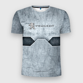 Мужская футболка 3D Slim с принтом Peugeot металл в Курске, 100% полиэстер с улучшенными характеристиками | приталенный силуэт, круглая горловина, широкие плечи, сужается к линии бедра | auto | peugeot | авто | автомобиль | бренд | марка | машины | пежо