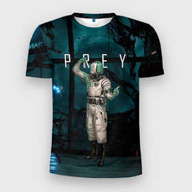 Мужская футболка 3D Slim с принтом Ученный из игры Prey в Екатеринбурге, 100% полиэстер с улучшенными характеристиками | приталенный силуэт, круглая горловина, широкие плечи, сужается к линии бедра | horror | prey | space | космический корабль | космос | прей | прэй | страшная игра | ужастик | шутер
