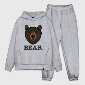 Мужской костюм хлопок OVERSIZE с принтом Пиксельный медведь в Кировске,  |  | bear | grizzly | kuma | гриззли | гризли | грозный | крутой | медведь | медвежонок | мишка | пиксель | хищник
