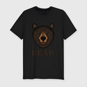 Мужская футболка хлопок Slim с принтом Пиксельный медведь в Новосибирске, 92% хлопок, 8% лайкра | приталенный силуэт, круглый вырез ворота, длина до линии бедра, короткий рукав | bear | grizzly | kuma | гриззли | гризли | грозный | крутой | медведь | медвежонок | мишка | пиксель | хищник