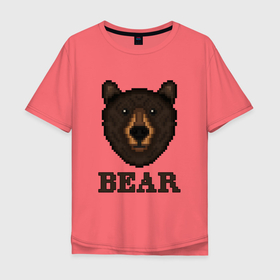 Мужская футболка хлопок Oversize с принтом Пиксельный медведь в Кировске, 100% хлопок | свободный крой, круглый ворот, “спинка” длиннее передней части | bear | grizzly | kuma | гриззли | гризли | грозный | крутой | медведь | медвежонок | мишка | пиксель | хищник