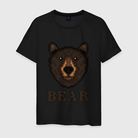 Мужская футболка хлопок с принтом Пиксельный медведь в Новосибирске, 100% хлопок | прямой крой, круглый вырез горловины, длина до линии бедер, слегка спущенное плечо. | Тематика изображения на принте: bear | grizzly | kuma | гриззли | гризли | грозный | крутой | медведь | медвежонок | мишка | пиксель | хищник