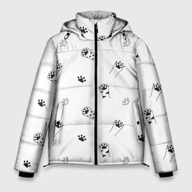 Мужская зимняя куртка 3D с принтом Паттерн   кошачьи лапки 3D в Екатеринбурге, верх — 100% полиэстер; подкладка — 100% полиэстер; утеплитель — 100% полиэстер | длина ниже бедра, свободный силуэт Оверсайз. Есть воротник-стойка, отстегивающийся капюшон и ветрозащитная планка. 

Боковые карманы с листочкой на кнопках и внутренний карман на молнии. | cat | kitten | домашние животные | когти | контур | кот | котенок | кошка | лапа | лапка | мяу | набор | обводка | отпечаток | паттерн | подушечки | сет | след