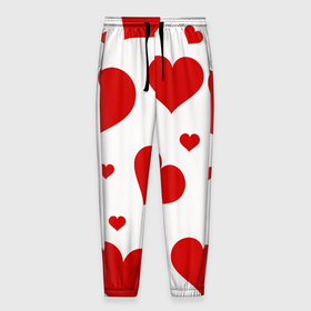 Мужские брюки 3D с принтом Красные сердечки Heart в Тюмени, 100% полиэстер | манжеты по низу, эластичный пояс регулируется шнурком, по бокам два кармана без застежек, внутренняя часть кармана из мелкой сетки | Тематика изображения на принте: heart | love | день святого валентина | любовь | сердца