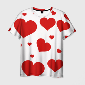 Мужская футболка 3D с принтом Красные сердечки Heart в Белгороде, 100% полиэфир | прямой крой, круглый вырез горловины, длина до линии бедер | heart | love | день святого валентина | любовь | сердца