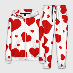 Мужской костюм 3D с принтом Красные сердечки Heart в Новосибирске, 100% полиэстер | Манжеты и пояс оформлены тканевой резинкой, двухслойный капюшон со шнурком для регулировки, карманы спереди | heart | love | день святого валентина | любовь | сердца