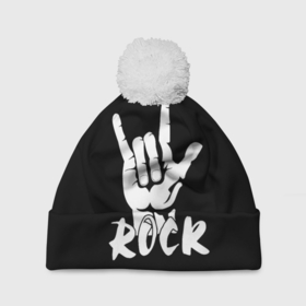 Шапка 3D c помпоном с принтом РОК   (ROCK) в Новосибирске, 100% полиэстер | универсальный размер, печать по всей поверхности изделия | dead kennedys | exploited | fpg | punks not dead | анархия | гаражный рок | гитара | гражданская оборона | гранж | ирокез | король и шут | металл | музыка | наив | панк рок | пурген | рок музыка | рокер | рокнролл
