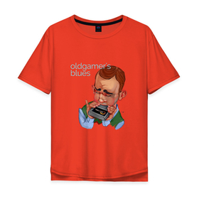Мужская футболка хлопок Oversize с принтом Геймер блюз в Екатеринбурге, 100% хлопок | свободный крой, круглый ворот, “спинка” длиннее передней части | retro | retrogaming | восьмидесятые | губная гармошка | денди | картридж | ретростиль