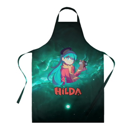 Фартук 3D с принтом Hilda  Хильда в городе Новоалтайск, 100% полиэстер | общий размер — 65 х 85 см, ширина нагрудника — 26 см, горловина — 53 см, длина завязок — 54 см, общий обхват в поясе — 173 см. Принт на завязках и на горловине наносится с двух сторон, на основной части фартука — только с внешней стороны | hilda | netflix | глушь | мультик | мультсериал | мультфильм | нетфликс | синеволосая | синие волосы | хильда