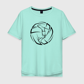 Мужская футболка хлопок Oversize с принтом Волейболист (волейбольный мяч) в Новосибирске, 100% хлопок | свободный крой, круглый ворот, “спинка” длиннее передней части | volleyball | волейбол | волейболист | волейбольный | вфв | мяч | пляжный волейбол | спорт