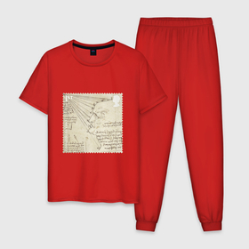Мужская пижама хлопок с принтом LEONARDO (Sketch) в Белгороде, 100% хлопок | брюки и футболка прямого кроя, без карманов, на брюках мягкая резинка на поясе и по низу штанин
 | art | artist | leonardo | poster | sketch | искусство | художники