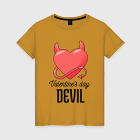 Женская футболка хлопок с принтом Valentines Day Devil в Новосибирске, 100% хлопок | прямой крой, круглый вырез горловины, длина до линии бедер, слегка спущенное плечо | art | devil | heart | holiday | valentines day | арт | день влюбленных | день святого валентина | дьявол | праздник | сердце