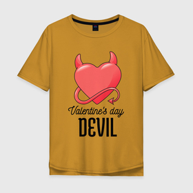 Мужская футболка хлопок Oversize с принтом Valentines Day Devil в Петрозаводске, 100% хлопок | свободный крой, круглый ворот, “спинка” длиннее передней части | art | devil | heart | holiday | valentines day | арт | день влюбленных | день святого валентина | дьявол | праздник | сердце