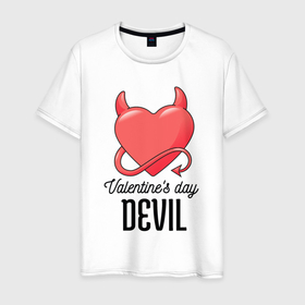 Мужская футболка хлопок с принтом Valentines Day Devil в Белгороде, 100% хлопок | прямой крой, круглый вырез горловины, длина до линии бедер, слегка спущенное плечо. | art | devil | heart | holiday | valentines day | арт | день влюбленных | день святого валентина | дьявол | праздник | сердце