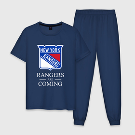 Мужская пижама хлопок с принтом Rangers are coming, Нью Йорк Рейнджерс, New York Rangers в Курске, 100% хлопок | брюки и футболка прямого кроя, без карманов, на брюках мягкая резинка на поясе и по низу штанин
 | Тематика изображения на принте: hockey | new york | new york rangers | nhl | rangers | usa | нхл | нью йорк | нью йорк рейнджерс | рейнджерс | спорт | сша | хоккей | шайба