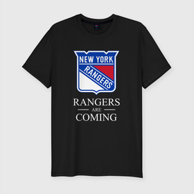 Мужская футболка хлопок Slim с принтом Rangers are coming, Нью Йорк Рейнджерс, New York Rangers в Кировске, 92% хлопок, 8% лайкра | приталенный силуэт, круглый вырез ворота, длина до линии бедра, короткий рукав | Тематика изображения на принте: hockey | new york | new york rangers | nhl | rangers | usa | нхл | нью йорк | нью йорк рейнджерс | рейнджерс | спорт | сша | хоккей | шайба