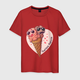 Мужская футболка хлопок с принтом Вместе навсегда в Кировске, 100% хлопок | прямой крой, круглый вырез горловины, длина до линии бедер, слегка спущенное плечо. | art | heart | horn | ice cream | арт | любовь | мороженое | очки | рожок | сердечки | сердце