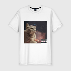 Мужская футболка хлопок Slim с принтом Miska In The Space , 92% хлопок, 8% лайкра | приталенный силуэт, круглый вырез ворота, длина до линии бедра, короткий рукав | животные | космос | кошки | мишка кот | пушистик | туманность | фантазия